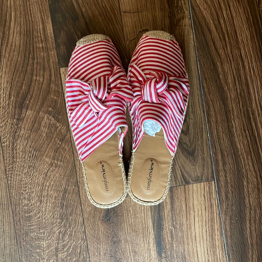Red striped sandals 9 and a half